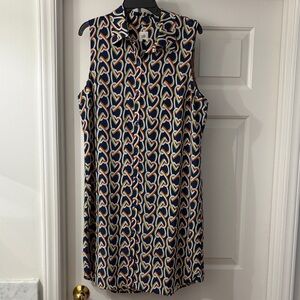 CAbi Navy Sleeveless Heart-Chain Print Shift Dress